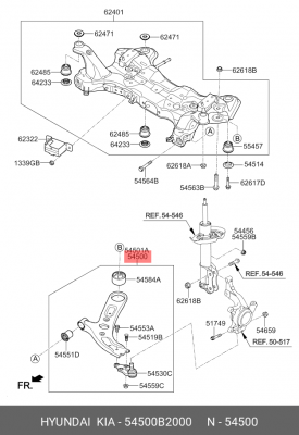 Рычаг подвески KIA Soul (13-) передней левый OE 54500B2000 HYUNDAI KIA