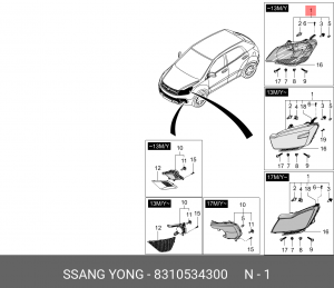 Фара SSANGYONG Actyon (13-) левая (с корректором) OE 8310534300 SSANG YONG