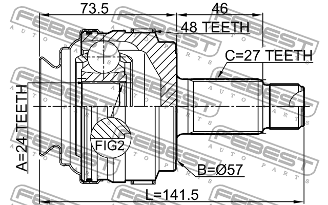 ШРУС внешний задний BMW 3 E90/E91 2004-2012 1910-E87A48R 1910-E87A48R FEBEST