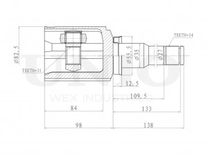 ШРУС внутренний левый CVJ-30180 UNIO
