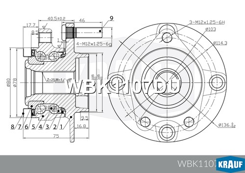 Ступица в сборе NISSAN [перед, Kit] Tiida (C11,SC11X)/Bluebird Sylphy II (G11)/C WBK1107DU KRAUF