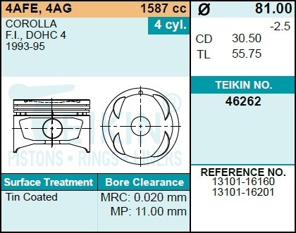 к-кт поршней! STD\ Toyota Corolla 1.6i 4AFE/4AG 93-95 46262STD TEIKIN