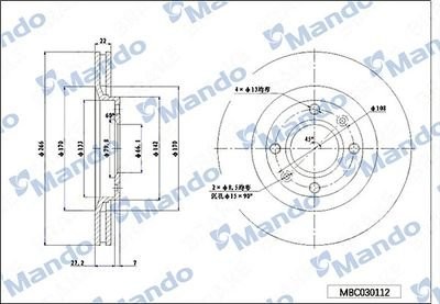 Диск тормозной HYUNDAI Santa Fe (00-) (2WD),Trajet (00-) передний (1шт.) MANDO MBC030113 MANDO