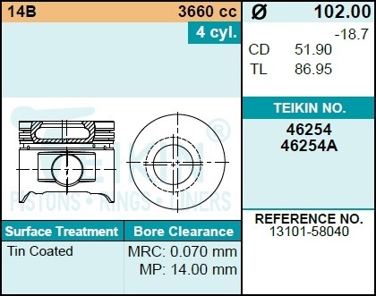 к-кт поршней! 0.50 (4 шт.)\ Toyota B-Series 14B 46254050 TEIKIN