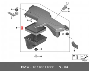 Фильтр воздушный BMW 1 (F20,F21),3 (F30,F31,F34) (11-) (1.4/2.0) OE 13 71 8 511 668 BMW