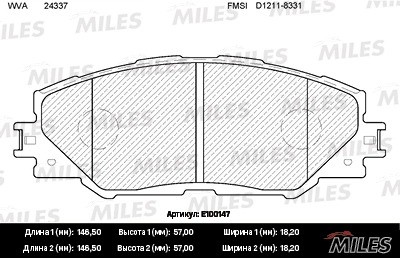 Колодки тормозные передние (без датчика) (Смесь Semi-Metallic) (TOYOTA RAV4 III- E100147 MILES