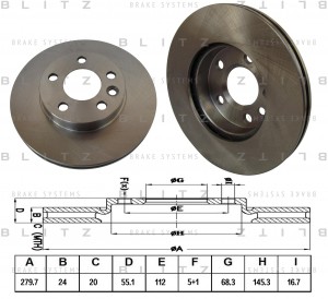 Диск тормозной передний вентилируемый VW Transporter 90- BS0149 BS0149 BLITZ