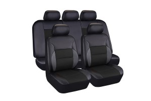 Авточехлы универсальные экокожа/полиэстер черно-серые Fashion KRAFT KT835641 KRAFT