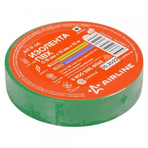 Изолента ПВХ зеленая 15ммx10м AIRLINE AIT-P-05 AIRLINE
