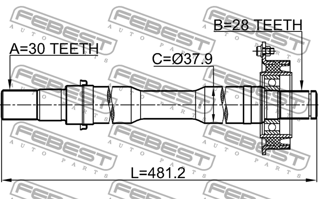 Полуось правая 30X482X28 MAZDA MPV LW 1999-2006 0512-MPVRH 0512MPVRH FEBEST