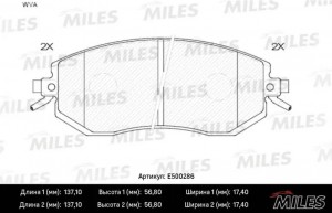 Колодки тормозные передние (Смесь CERAMIC серия PRO) SUBARU FORESTER 08-/IMPREZA E500286 MILES