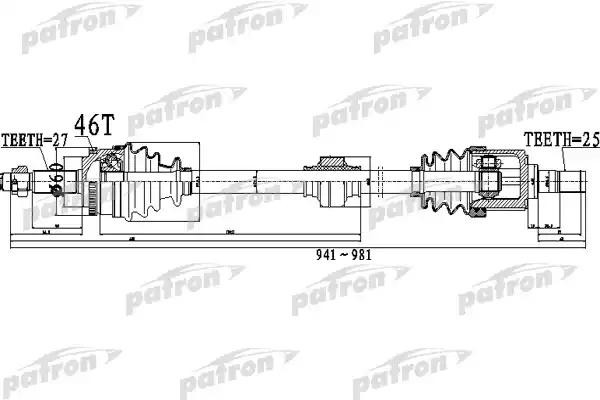Вал привода HYUNDAI i30 (07-11) KIA Soul (09-) колеса переднего правого PATRON PDS0494 PATRON