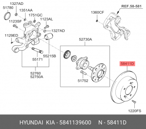 Диск тормозной HYUNDAI Tucson (04-) (2WD),Sonata NF KIA Sportage (06-) (2WD) зад 58411-39600 HYUNDAI KIA