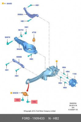 Болт FORD Focus (11-),Kuga (12-) сайлентблока заднего OE 1 909 433 FORD