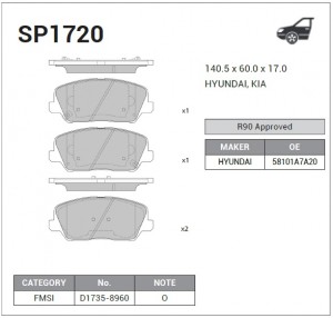 Колодки тормозные HYUNDAI i30/ELANTRA 11-/CEED R16 12- передние SP1720 SP1720 SANGSIN