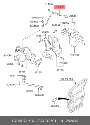 Трубка HYUNDAI Porter масляная турбокомпрессора OE 2824042601 HYUNDAI KIA