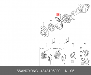 щит зад. торм. диска! правый\ SsangYong Kyron D20/D27/E23/E32 06> 4848105000 SSANG YONG