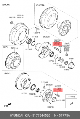 Шпилька колеса HYUNDAI HD65,72,County переднего правая (дисковые тормоза) OE 5177544520 HYUNDAI KIA