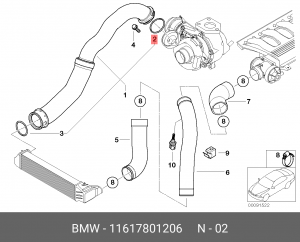 кольцо уплотнительное патрубка наддува!\ BMW E87/E90/E91/E60/E61/E83 11 61 7 801 206 BMW