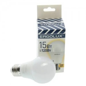 Лампа светодиодная E27 A60 15W (120W) 220V теплый ERGOLUX ELLEDA6015WE273K ERGOLUX