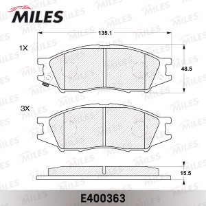 Колодки тормозные передние (без датчика) (Смесь Low-Metallic) NISSAN ALMERA CLAS E400363 MILES