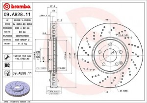 09.A828.11 диск тормозной передний перфорированный!\ MB W211/W220 2.8-5.0i 02> 09.A828.11 BREMBO