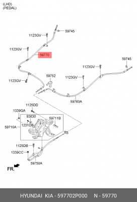 Трос стояночного тормоза R 59770-2P000 597702P000 HYUNDAI KIA