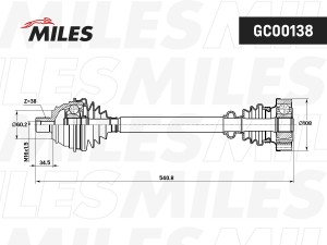 Привод в сборе левый/правый VW T4 1.9D-2.5 90-03 (GKN 303167) GC00138 GC00138 MILES