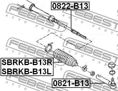Пыльник рулевой рейки SUBARU IMPREZA G11 2000-2007 SBRKB-B13R SBRKB-B13R FEBEST