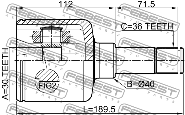 ШРУС внутренний левый! 30X40X36\ Ford Transit 2.2D 06-13 2111-TRDLH FEBEST