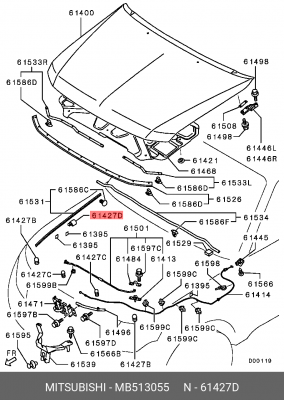 Отбойник MITSUBISHI Pajero (99-06) капота OE MB513055 MITSUBISHI