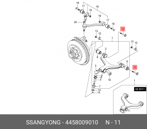 Болт SSANGYONG Kyron (05-),Actyon (05-) крепления рычага переднего нижнего перед 4458009010 SSANG YONG