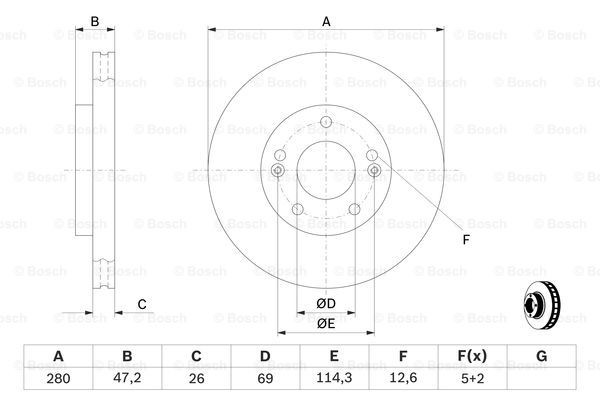 Диск тормозной HYUNDAI i30 (08-) KIA Ceed (08-) (R15) передний (1шт.) BOSCH 0 986 479 460 BOSCH