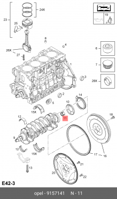 9157141 Втулка коленвала 9157141 OPEL