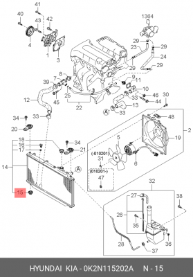 Опора радиатора двигателя 0K2N115202A HYUNDAI KIA