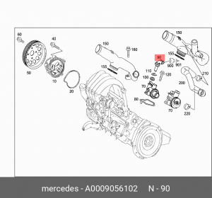 Датчик температуры MERCEDES A (W176),B (W245),C (W205),E (W212) охлаждающей жидк A0009056102 MERCEDES BENZ