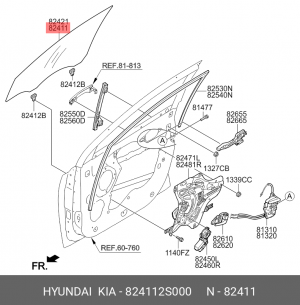 СТЕКЛО ПЕРЕДНЕЙ ЛЕВОЙ ДВЕРИ 824112S000 HYUNDAI KIA