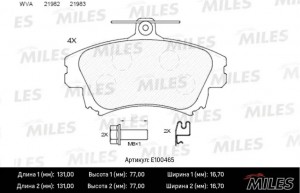 Колодки тормозные передние (Смесь Semi-Metallic) MITSUBISHI CARISMA 95-06/COLT 0 E100465 MILES