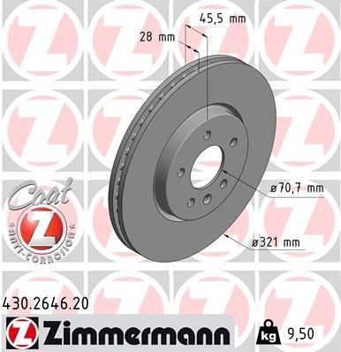 Диск тормозной OPEL Insignia (17-) передний (1шт.) ZIMMERMANN 430264620 ZIMMERMANN