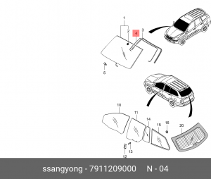 Молдинг SSANGYONG Actyon (06-),Kyron (07-),Actyon Sports (06-/12-) стекла ветров 7911209000 SSANG YONG