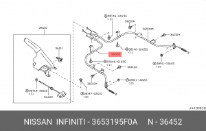 трос ручника пер.!\ Nissan Almera 95>/Primera P12/X-trail 03> 36531-95F0A NISSAN