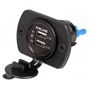 Розетка USB встраиваемая влагозащ. с 2 портами (5В, 2.1А + 2.1А) (В пакете) (AEB AEBJ205 AIRLINE