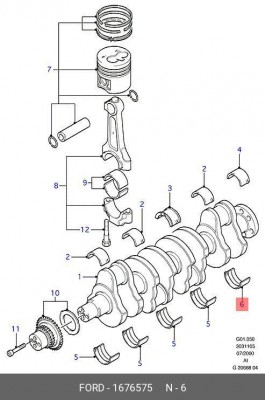 ВКЛАДЫШ КОРЕННОЙ НИЖНИЙ 1, FORD (1676575) 1 676 575 FORD