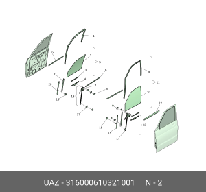 Стекло опускное УАЗ-3163 переднее правое с кронштейном (ОАО УАЗ) 316000610321001 UAZ UAZ