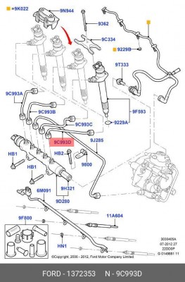 Ford Europe,Трубка топливной форсунки Duratorq- 1372353 1 372 353 FORD