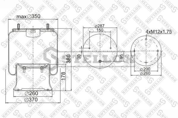 пневмоподушка со стак.!2шпильки М12x1.75 1штуцер М22x1.5\ Schmitz/Weweler 90-02851-SX STELLOX