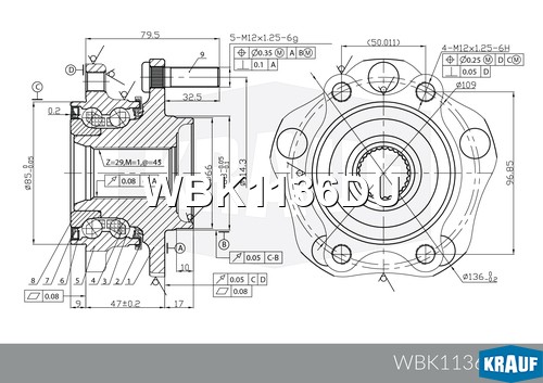 Ступица в сборе [перед] NISSAN X-Trail (T32) (12.2013 -, 130-171 PS)/Qashqai II  WBK1136DU KRAUF