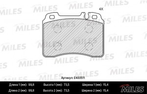Колодки тормозные передние (Смесь Low-Metallic) MERCEDES W124/W210/R129 87-02 (T E400511 MILES