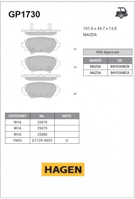 Колодки тормозные дисковые MAZDA 3 (BM) SKYACTIV 13- (D1729) GP1730 GP1730 SANGSIN