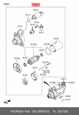 Стартер D6BR AERO-TOWN (пр-ль VALEO) 3610093010 HYUNDAI KIA